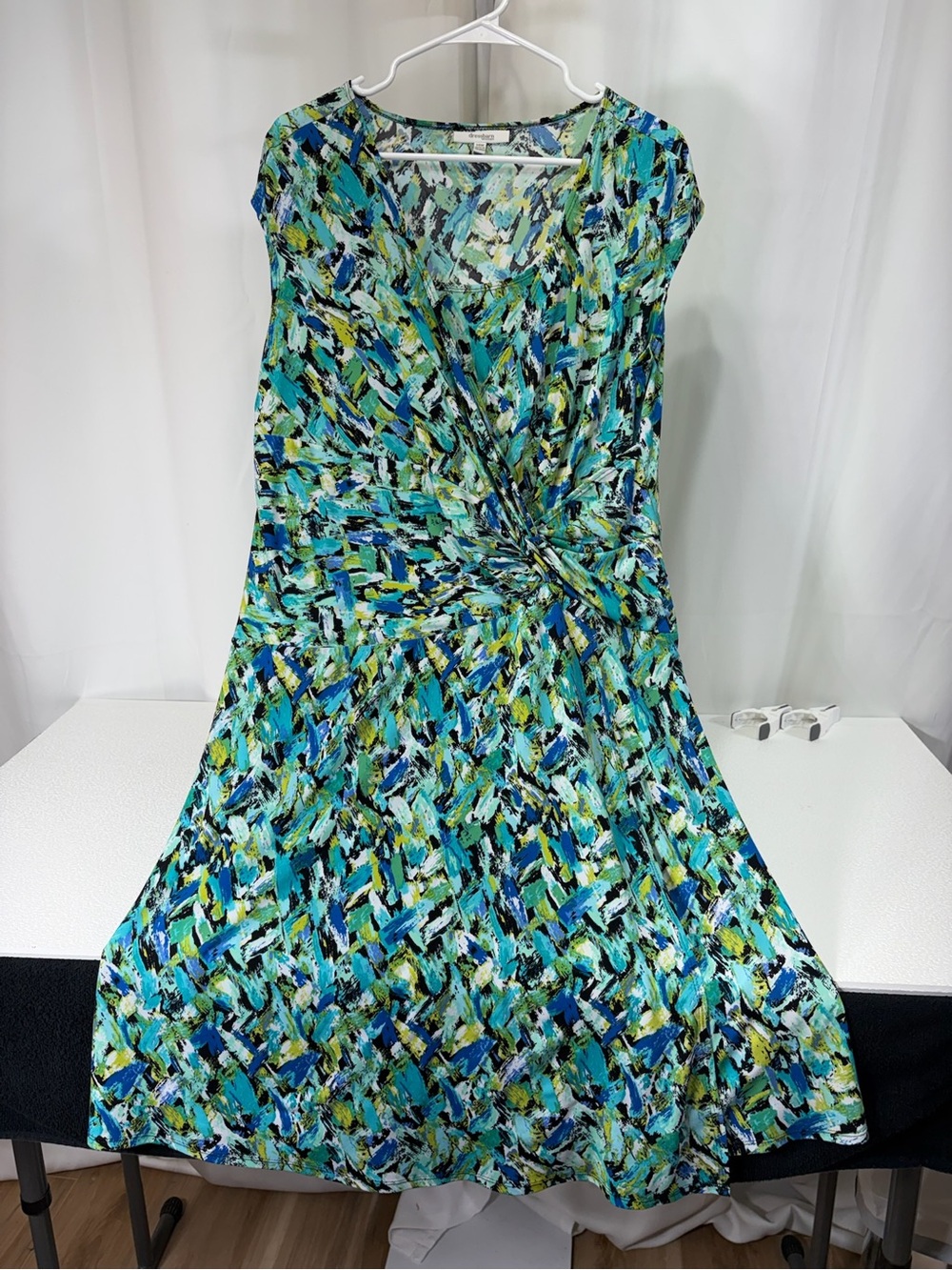 dressbarn Turquoise, Blue & Green Twist-Front Midi Dress 4242